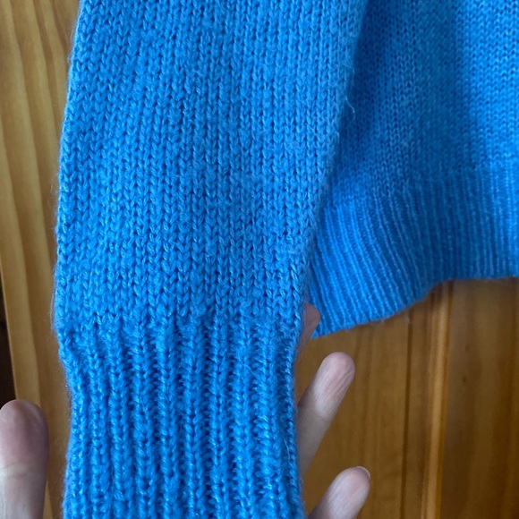 Nasty Gal Light Blue Fuzzy Knit Crew Neck Drop Shoulder Oversized Sweater - Picture 3 of 8